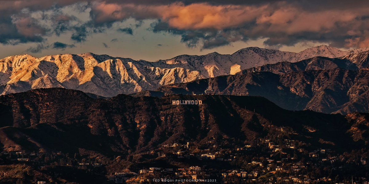 Went on a photo expedition of LA today. Ended back at this perch this afternoon. I photographed the Hollywood sign with the snow covered mountain peaks. Amazing how craggy they appear with the snow on them. #snow #lasnow #Hollywood #HollywoodSign #mountains #LA #LosAngeles ⭐️