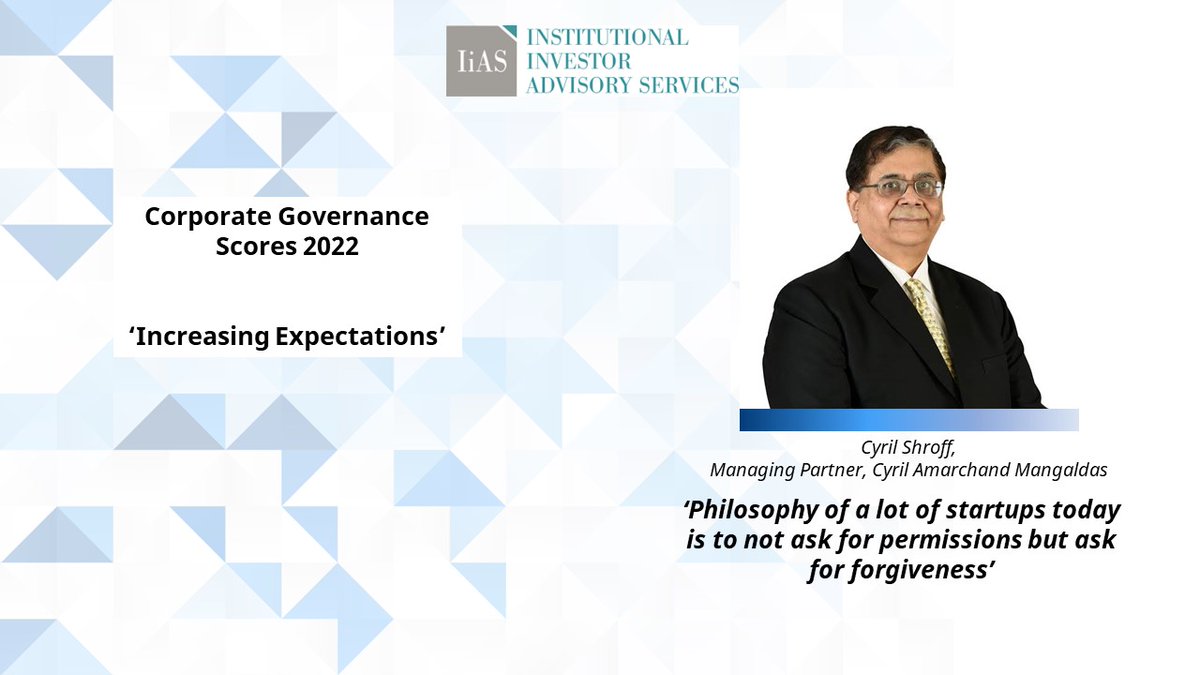 Institutional Investor Advisory Services (@iiasadvisory) on Twitter photo Mr. Cyril Shroff, Managing Partner of <a href="/cyrilamarchand/">cyrilamarchand</a> at IiAS' annual conference - Corporate Governance Scores 2022 - Increasing Expectations
#Governance #leadership #increasingexpectations Mr. Cyril Shroff, Managing Partner of <a href="/cyrilamarchand/">cyrilamarchand</a> at IiAS' annual conference - Corporate Governance Scores 2022 - Increasing Expectations
#Governance #leadership #increasingexpectations