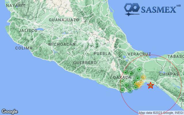 SASMEX's tweet photo. #Sasmex Información de evento. @SSNMexico SISMO Magnitud 5.8 Loc. 47 km al Sureste de Union Hidalgo Oax 1 Mar 2023 22:40:43 Lat 16.17 Lon -94.53 Pf 98 km, más información en https://t.co/0wBTFo7hiU @Sasmex https://t.co/VfhETQb0oW