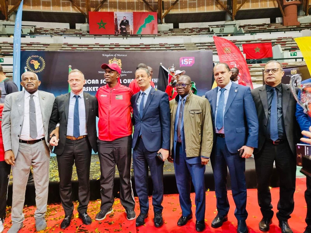 CalebMutisoMule's tweet photo. At the crowning ceremony of Kwanthanze volleyball team as the Africa Volleyball Girls Champions with the International School Sport Federation (ISF) president ,Laurent Petrynka and the president of Africa School Games. Congratulations to the girls. I am super proud of them. https://t.co/sVe5yIv1wH