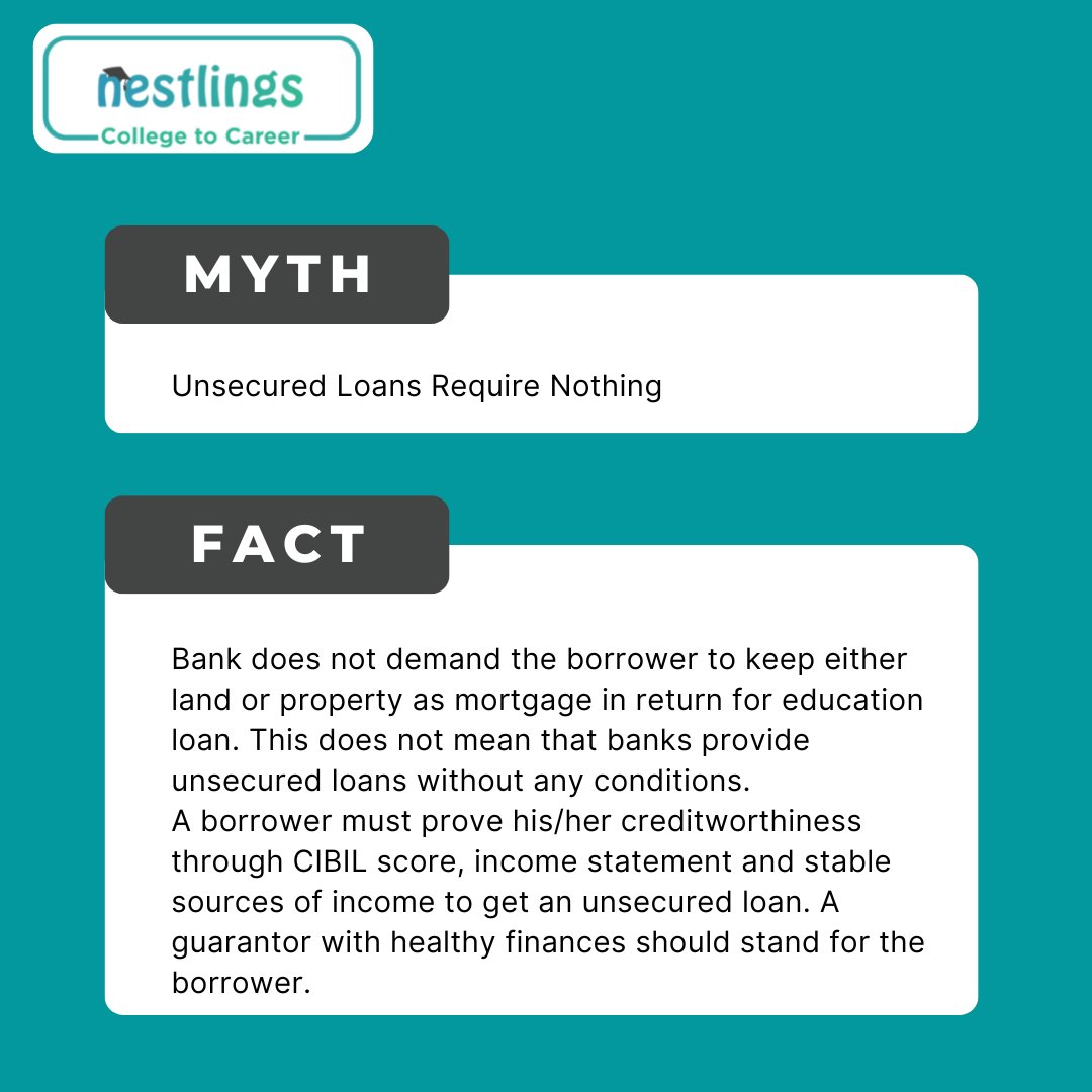 NestlingsGrp's tweet image. Unsecured loan require nothing? Check out the myth buster! 

To know more 
Call: +918951980785

#unsecuredloan #securedloan  #loan #loanassistance #finance #funding #fundstudiesabroad #studyabroad #overseaseducation #overseaseducationloan #studyabroadloan #educationloan
