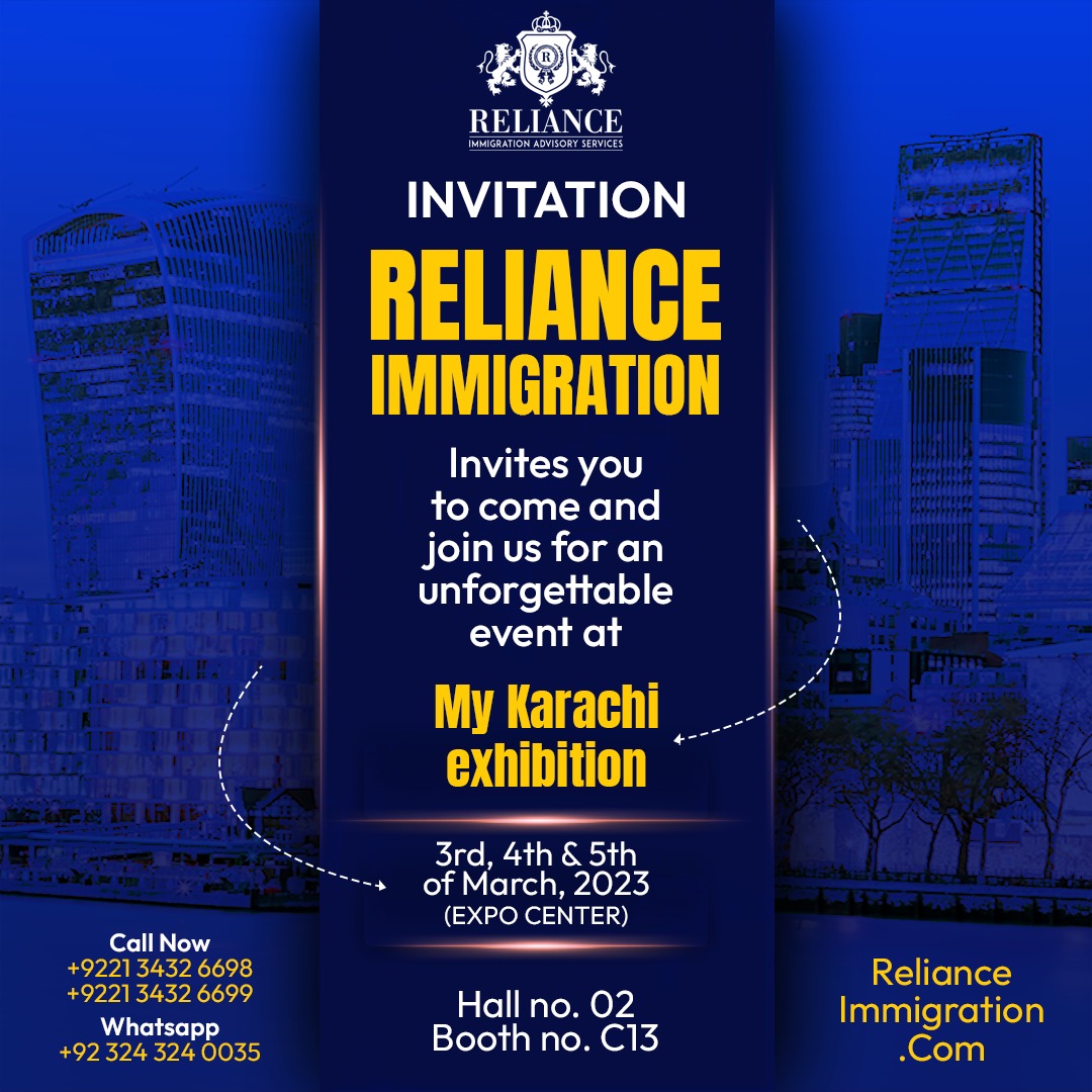 RelianceUKVisa's tweet photo. "INVITATION" 
Reliance Immigration invites you to come and join us at the My Karachi Exhibition.
𝗕𝗢𝗢𝗞 𝗙𝗥𝗘𝗘 𝗖𝗢𝗡𝗦𝗨𝗟𝗧𝗔𝗧𝗜𝗢𝗡 𝗦𝗘𝗦𝗦𝗜𝗢𝗡!
https://t.co/eLdNEqrHbW
𝗖𝗼𝗻𝘁𝗮𝗰𝘁 𝗨𝘀: +92 21 343 26698 | +92 21 343 26699
𝗪𝗵𝗮𝘁𝘀𝗔𝗽𝗽: +92 324 324 0035
 #ukvisa https://t.co/MKvlhEvd20