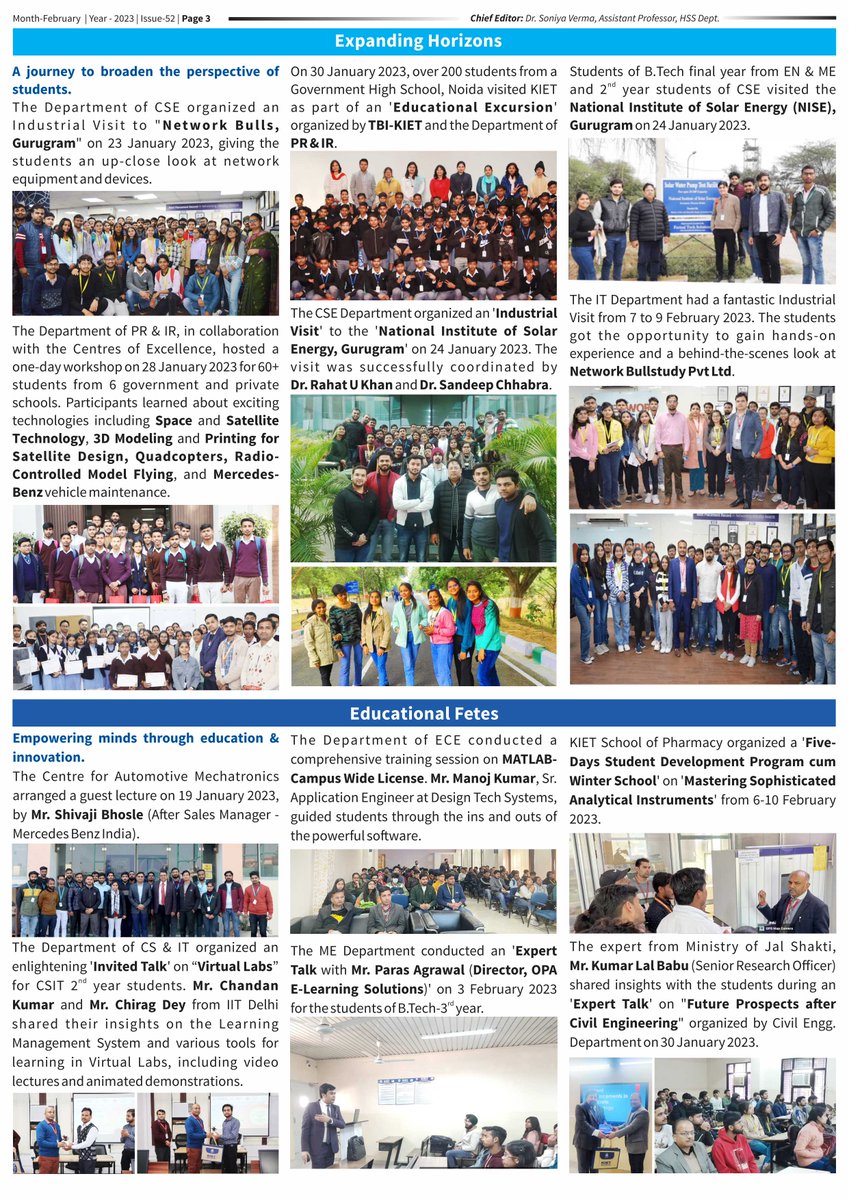 Kiet_edu's tweet photo. #KIET_Chronicle #52nd_Issue
It's that time of the month again! The 52nd Issue of the institute's monthly newsletter (Feb 2023 Edition) - "Chronicle- The Institute Mirror" is now available.
#kiet_group_of_institutions #KIETGZB #KIET #AKTU #AICTE #KIETChronicle #MonthlyNewletter https://t.co/TPUYETmdXy