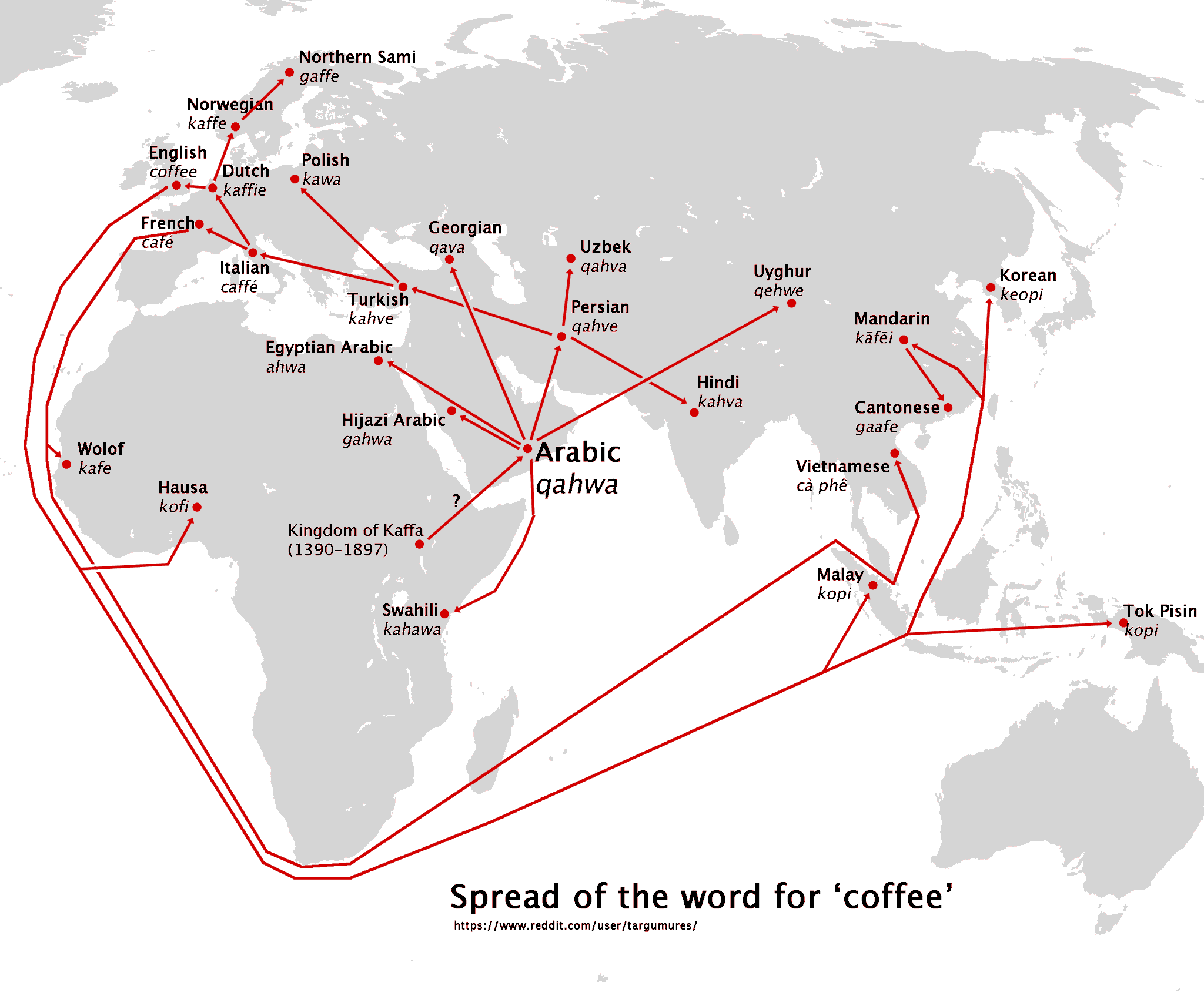 Where does coffee come from? The clue is in its name.

Coffee is an Anglicisation of the Dutch word 