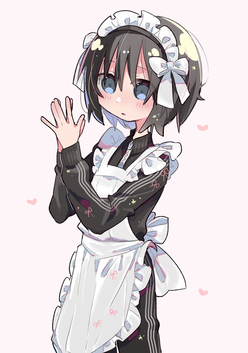 1girl maid headdress solo apron black hair white background maid  illustration images