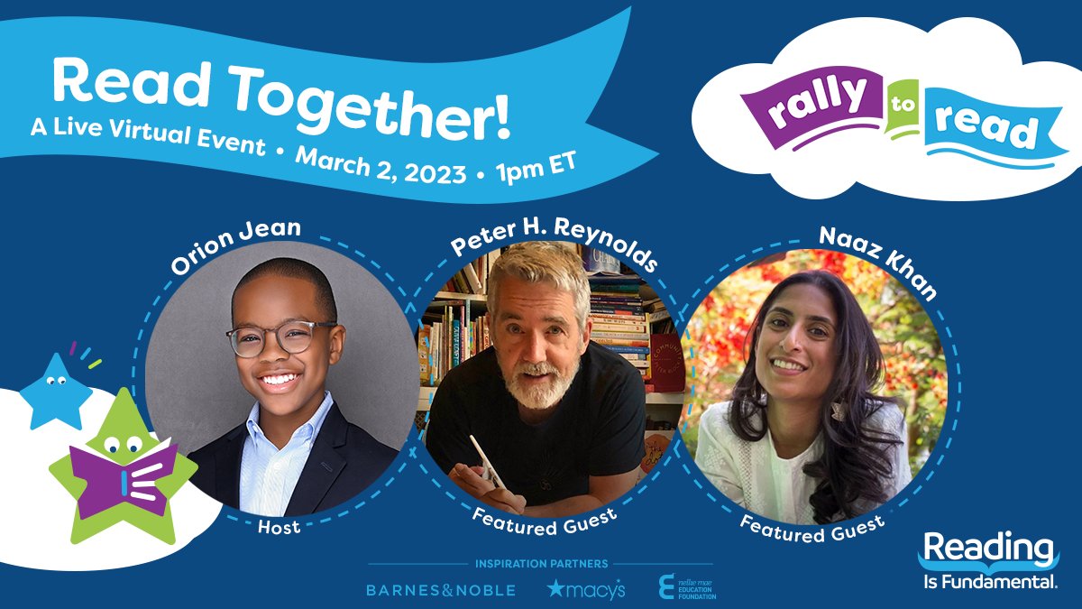 RIFWEB's tweet photo. TODAY at 1pm EST, celebrate the joy of reading with #ReadTogether! a #RallytoRead virtual event brought to you live from @BNBuzz in NYC. Featuring all-star authors, @peterhreynolds &amp; @naazhkhan &amp; hosted by 2021 TIME Kid of the Year, Orion Jean. Watch live: https://t.co/HEwrrunRH3 https://t.co/58IbTvMyWX