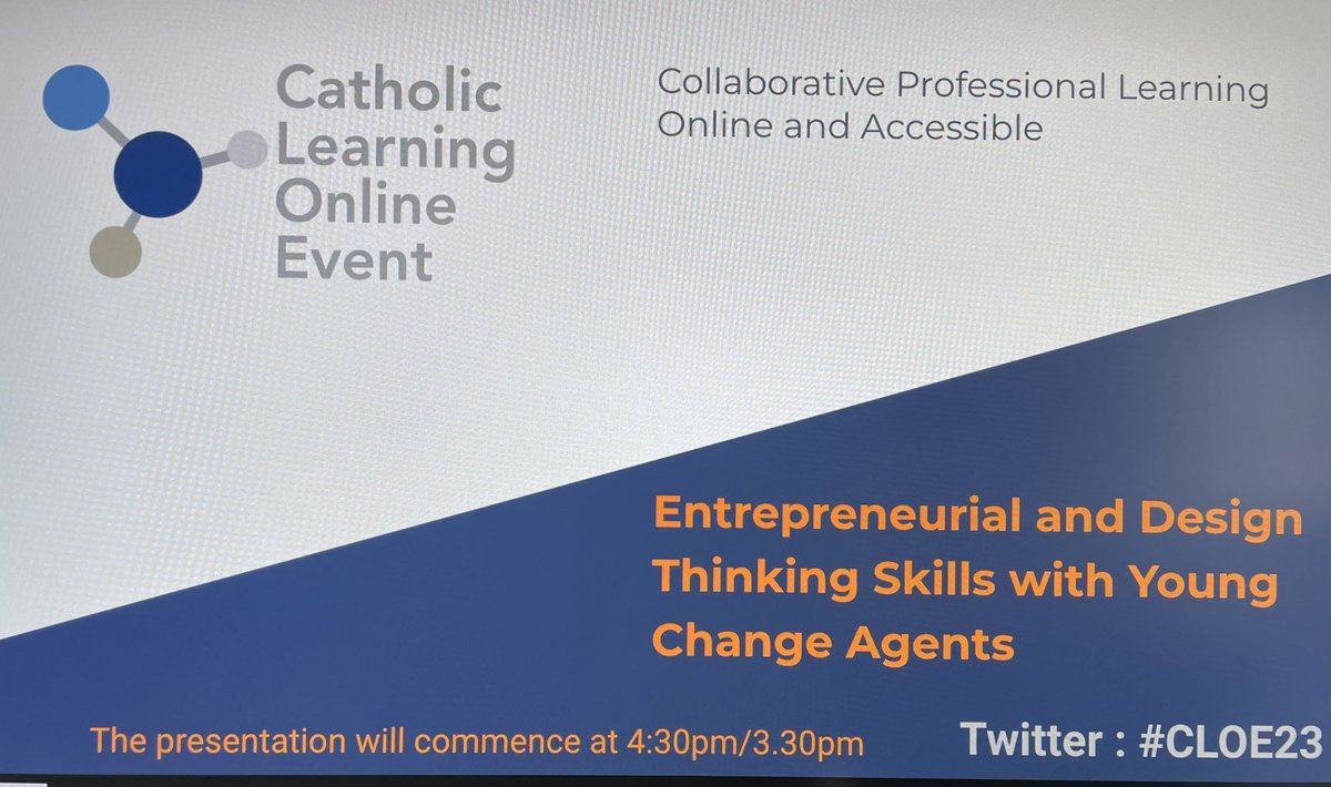 Another year and another series of Catholic Learning Online.
1st up - Entrepreneurial and Design Thinking Skills with ⁦<a href="/ychangeagents/">YoungChangeAgents</a>⁩ 
⁦<a href="/CEnetAus/">CEnet</a>⁩ #CLOE23