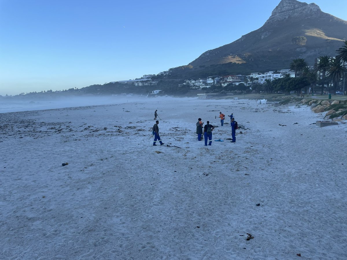 7am and City Of Cape Town team is out cleaning Camps Bay beach.