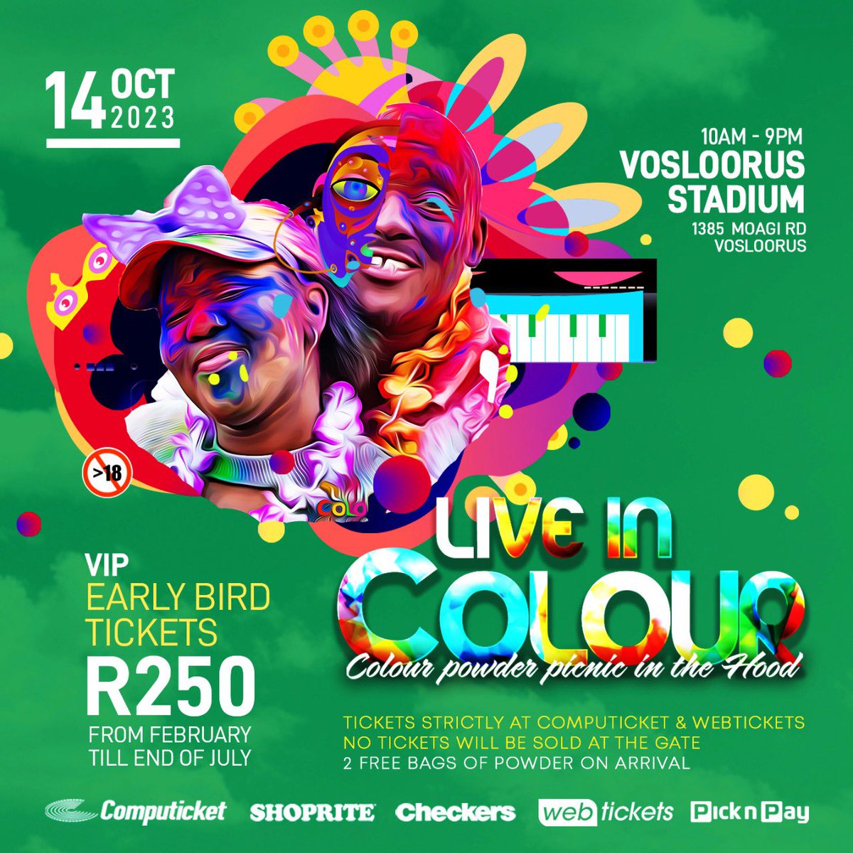 live_incolour's tweet photo. Early bird General and VIP tickets are available at your nearest Shoprite/Pick n Pay stores
#Liveincolourpicnic
#VosloorusStadium
#14October2023 https://t.co/02aaavwr58