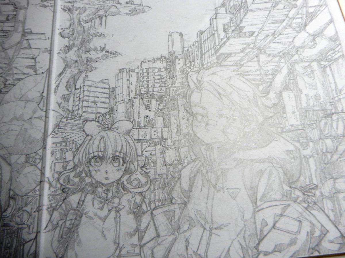 ラフ。絵が大きくてペン入れするのも大変だから、鉛筆でいいかな、と思ってここまで描いたけど、結局清書して塗ることにしました。 