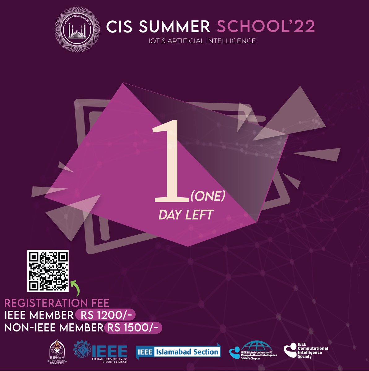 IEEERiphahFC's tweet photo. "Last call for knowledge-seekers! Only 1 day left to register for the 𝐈𝐄𝐄𝐄 𝐂𝐈𝐒 𝐒𝐮𝐦𝐦𝐞𝐫 𝐒𝐜𝐡𝐨𝐨𝐥 𝟐𝟎𝟐𝟐. Don't miss out on this opportunity to enhance your skills and connect with leading experts in the field of computational intelligence." https://t.co/OOqfmMavFA