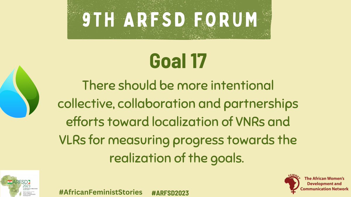 'Need for partnerships and localizing the VNR and VLR process.' @FemnetProg   #AfricanFeministStories #ARFSD2023