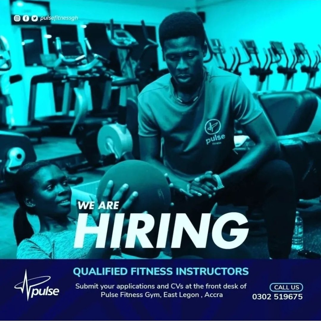 PulseFittClub's tweet photo. Currently hiring! Get in touch on 0302519675.
Please feel free to apply again if you have applied previously. https://t.co/g80u5uewXZ