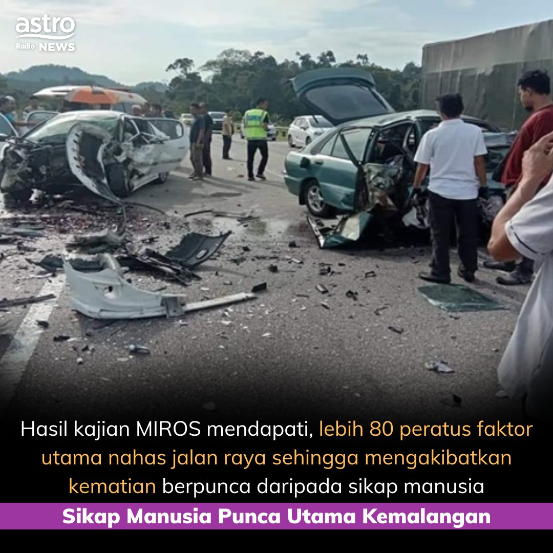 AstroAudioNews's tweet image. Kementerian Pengangkutan berkata, MIROS turut merumuskan faktor rekaan, infrastruktur dan keadaan jalan hanya menyumbang sekitar 13 peratus kepada kemalangan maut di jalan raya.

#MIROS #KementerianPengangkutan