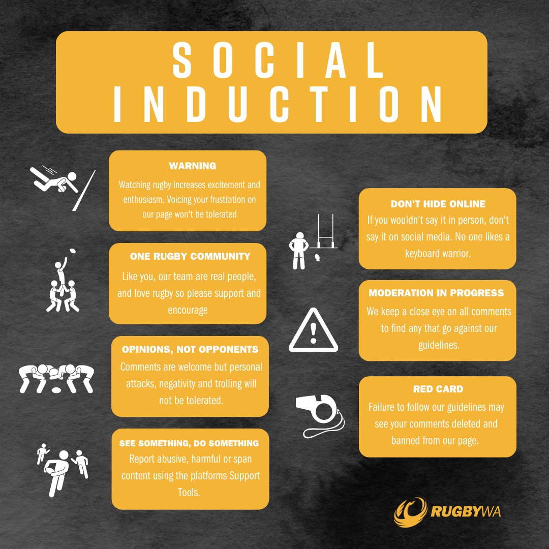 RugbyWA social guidelines 📱

As season 2023 is nearly upon us, a friendly reminder about our social media rules 🏉