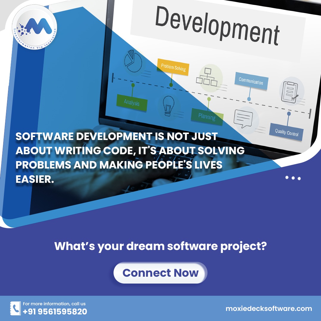 MoxiedeckS's tweet photo. Software development is not just about writing code, it's about solving problems &amp; making people's lives easier. 

Tell us at info@moxiedeck.in what's your dream software project?

#innovation #softwaredevelopment #webdevelopment #Software #moxiedecksoftware https://t.co/jQVnNwx7Fj