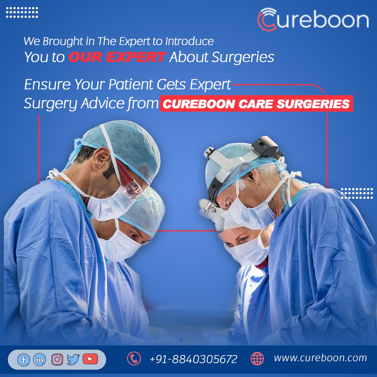 Cureboon1's tweet photo. We’re introducing you to CUREBOON CARE SURGERIES, and their team of experts providing the best in surgery advice and care.
.
.
.
https://t.co/tRyNIFuIVg
8840305672
#careforeveryone #qualitycare #doctorconsultation #telecommunications #doctortopatient #cureboon https://t.co/YIKquZJR6s