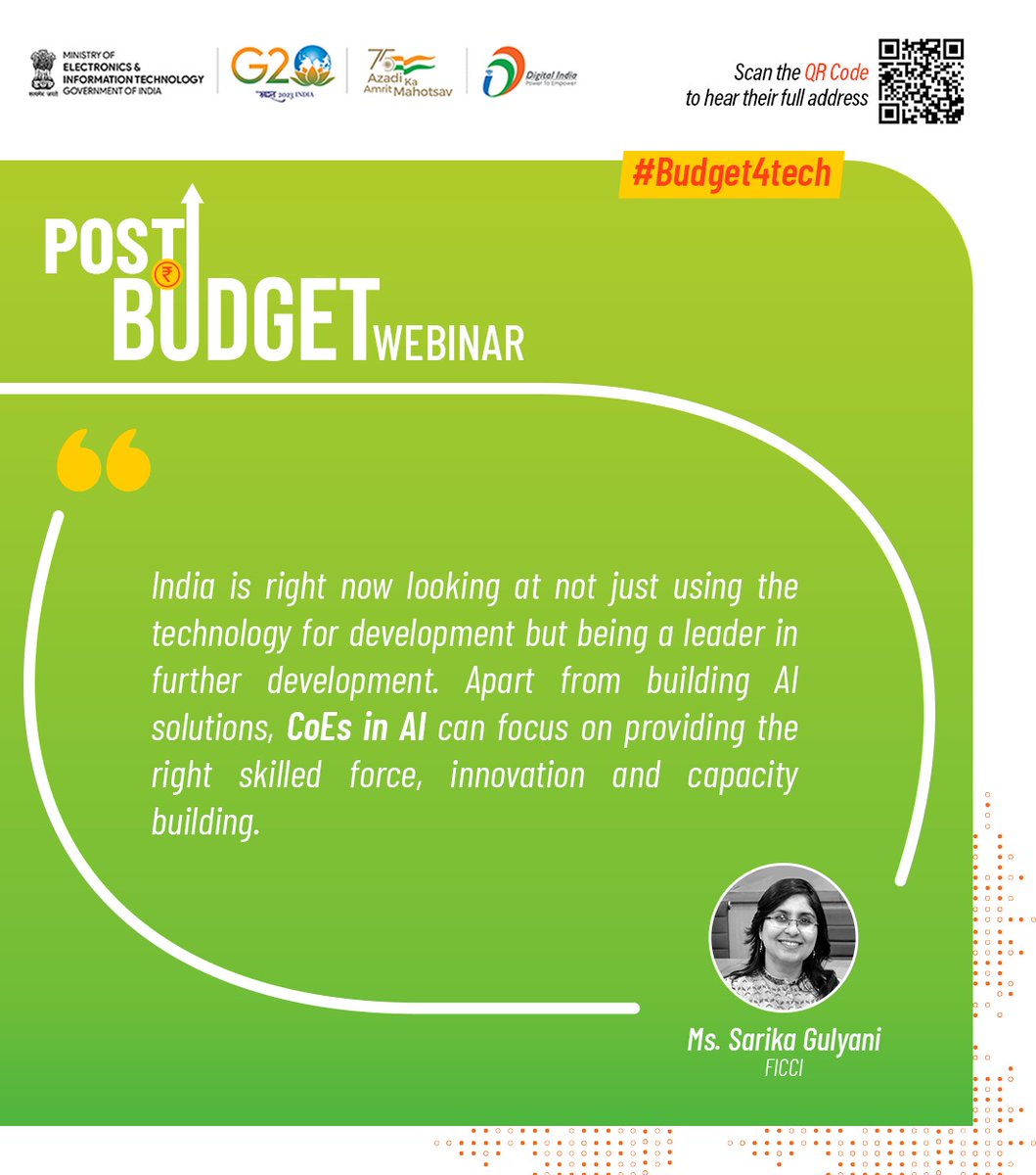 _DigitalIndia's tweet image. If you missed listening to the views of experts on the implementation of tech-related Budget announcements discussed during the recent Post Budget Webinar, go to youtu.be/Zg13VbVQmkc

Meanwhile, here are a few excerpts 
#Budget4Tech @peoplestrong @zerodhaonline  @ficci_india
