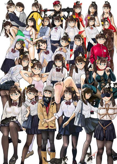 #今月描いたイラストを晒そう 
2月に描いたイラストまとめておきます
毎日思うがまま描いてるので一枚にまとめると「カオス」じゃ～～😱😱 