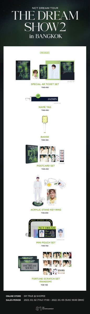 SMTrueThailand's tweet photo. [ประกาศ] รายละเอียดการเปิด Pre-Sale สินค้าออฟฟิเชียลสำหรับคอนเสิร์ต #NCTDREAM_THEDREAMSHOW2_in_BKK ผ่านทางออนไลน์ ที่ร้าน SM True @ Shopee

▪ เปิด Pre-Sale ตั้งแต่ 2 มี.ค. 66 (17.00 น.) ~ 5 มี.ค. 66 (18.00 น.) ทาง https://t.co/LHJql1oVlY

▪ รายละเอียด https://t.co/GUFsLZOoY0 https://t.co/23buqWpxTg