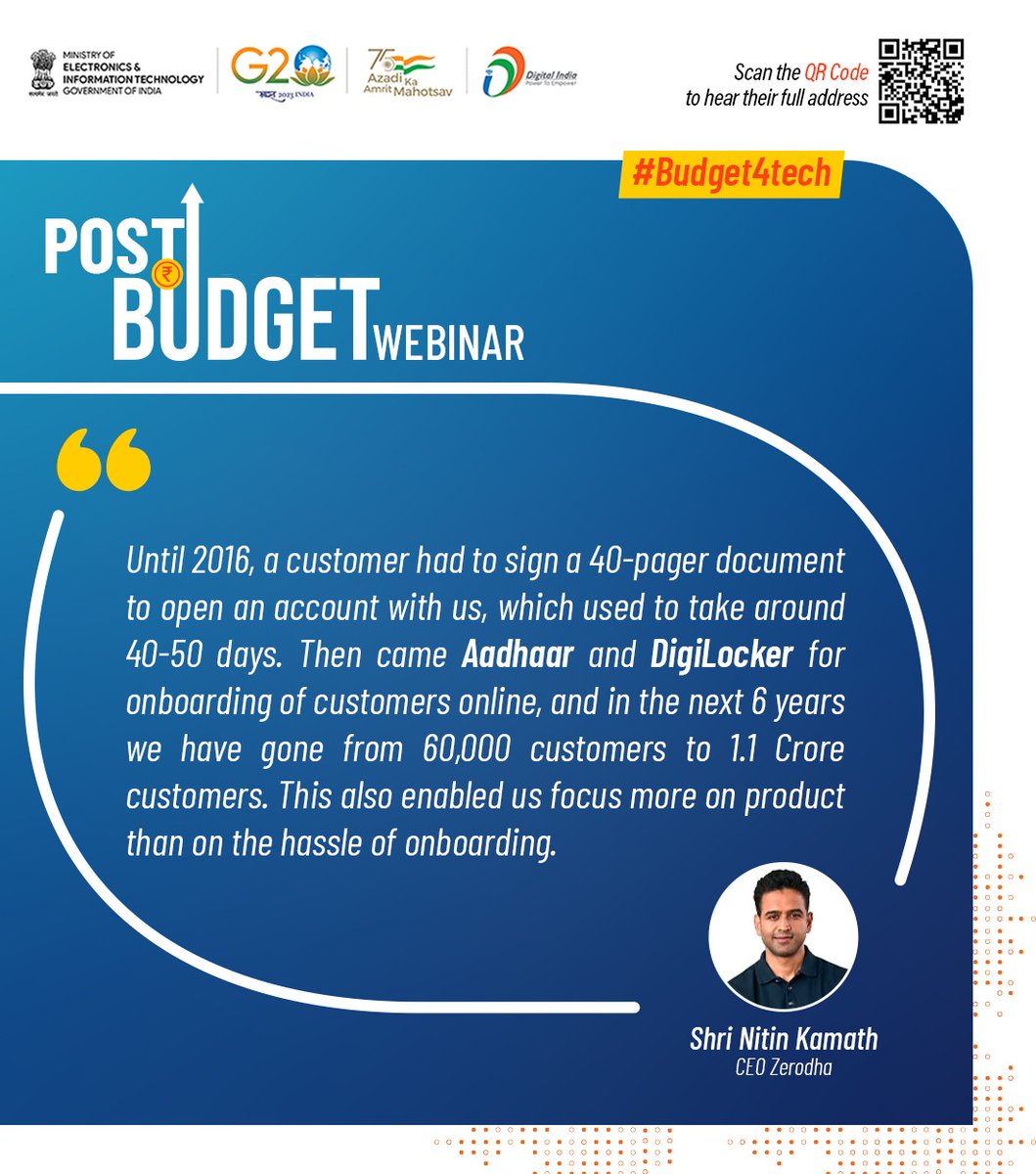 _DigitalIndia's tweet image. If you missed listening to the views of experts on the implementation of tech-related Budget announcements discussed during the recent Post Budget Webinar, go to youtu.be/Zg13VbVQmkc

Meanwhile, here are a few excerpts 
#Budget4Tech @peoplestrong @zerodhaonline  @ficci_india