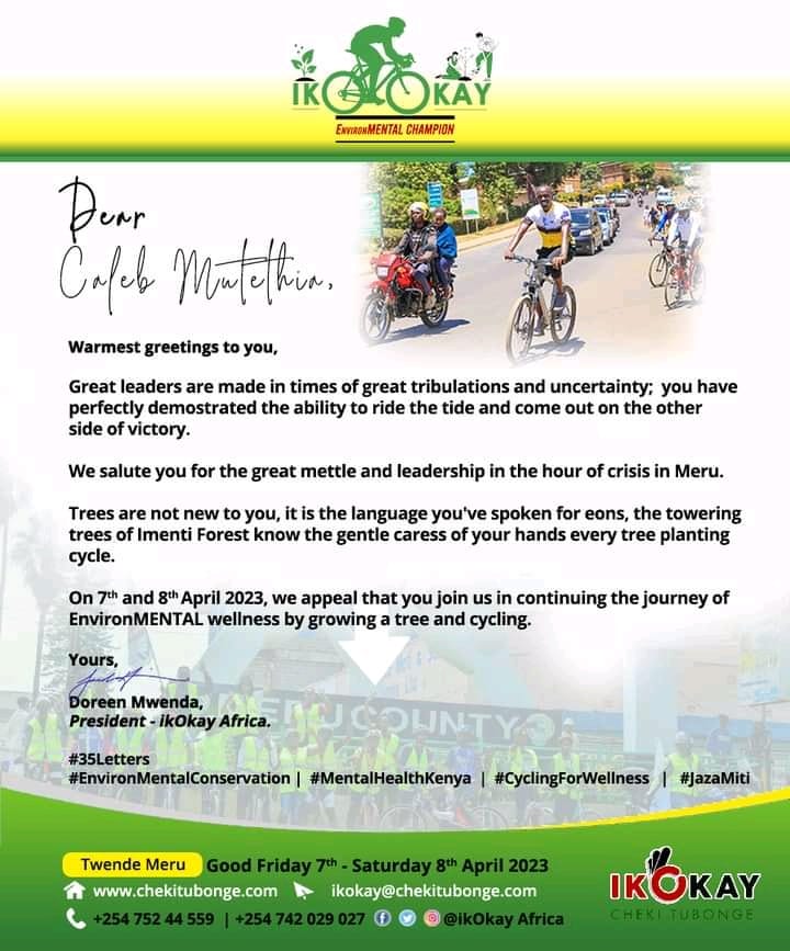 ikokay_africa's tweet photo. With Love from @ikokay_africa to Caleb Mutethia Kibuko
#ChekiTubonge
#35Letters
#EnvironMentalConservation
#MentalHealthKenya
#CyclingForWellness
#ChekiTubonge
#jazamiti https://t.co/YAn6Cwyklc
