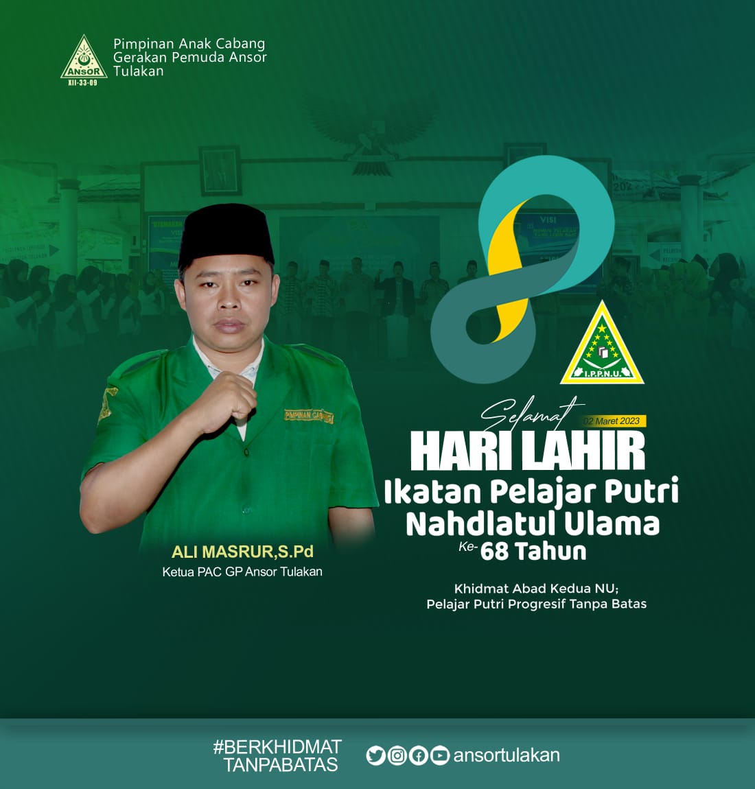 Selamat Harlah Ikatan Pelajar Putri Nahdhatul Ulama ke 68 Tahun.
#ansorbanserpacitan
#pacansortulakan