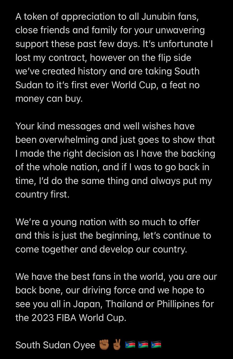 Kuany_Ngor's tweet photo. #SSOT Junubin &amp; worldwide fans, thank you all for your love &amp; support 🙏🏾🇸🇸🖤 https://t.co/TJPy7ibEBY