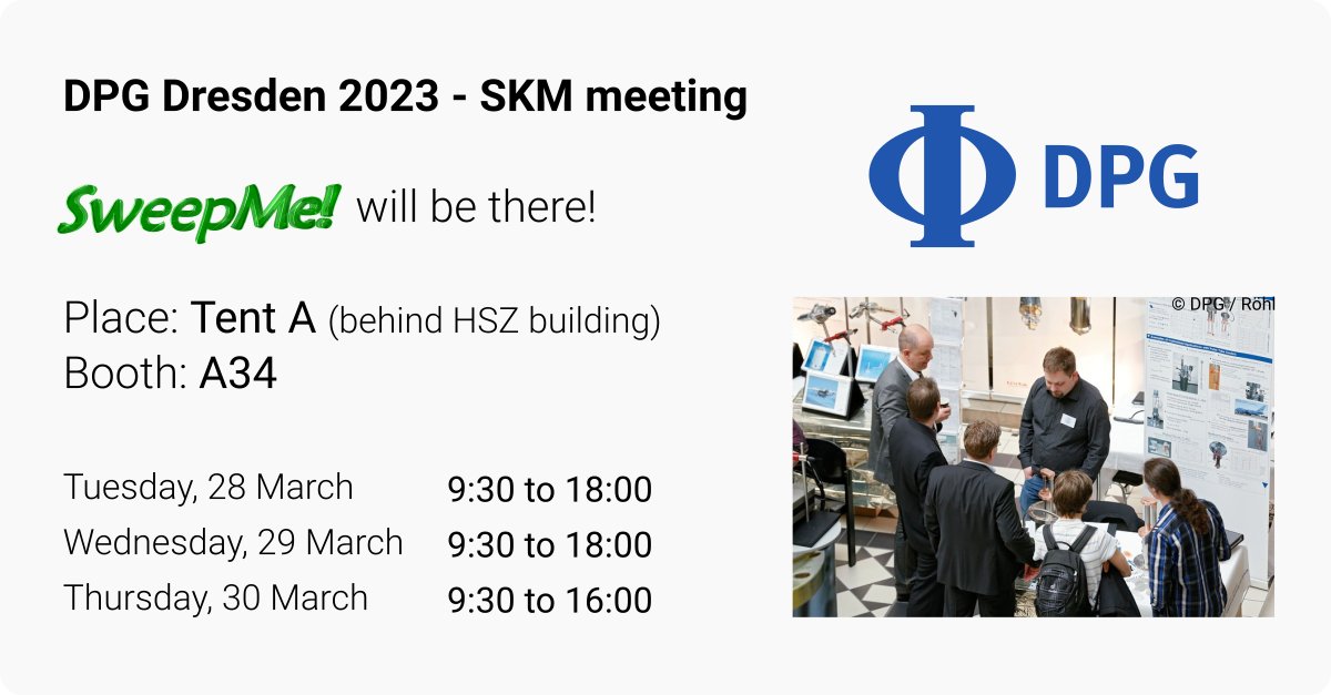 We will be at DPG Dresden (SKM) end of March having a joint booth (A34) with BELEKTRONIG and the neighboring booth from HZDR Innovation/Tensor Instruments.

The entrance is free!

Industry exihibition: skm23.dpg-tagungen.de/veranstaltunge…