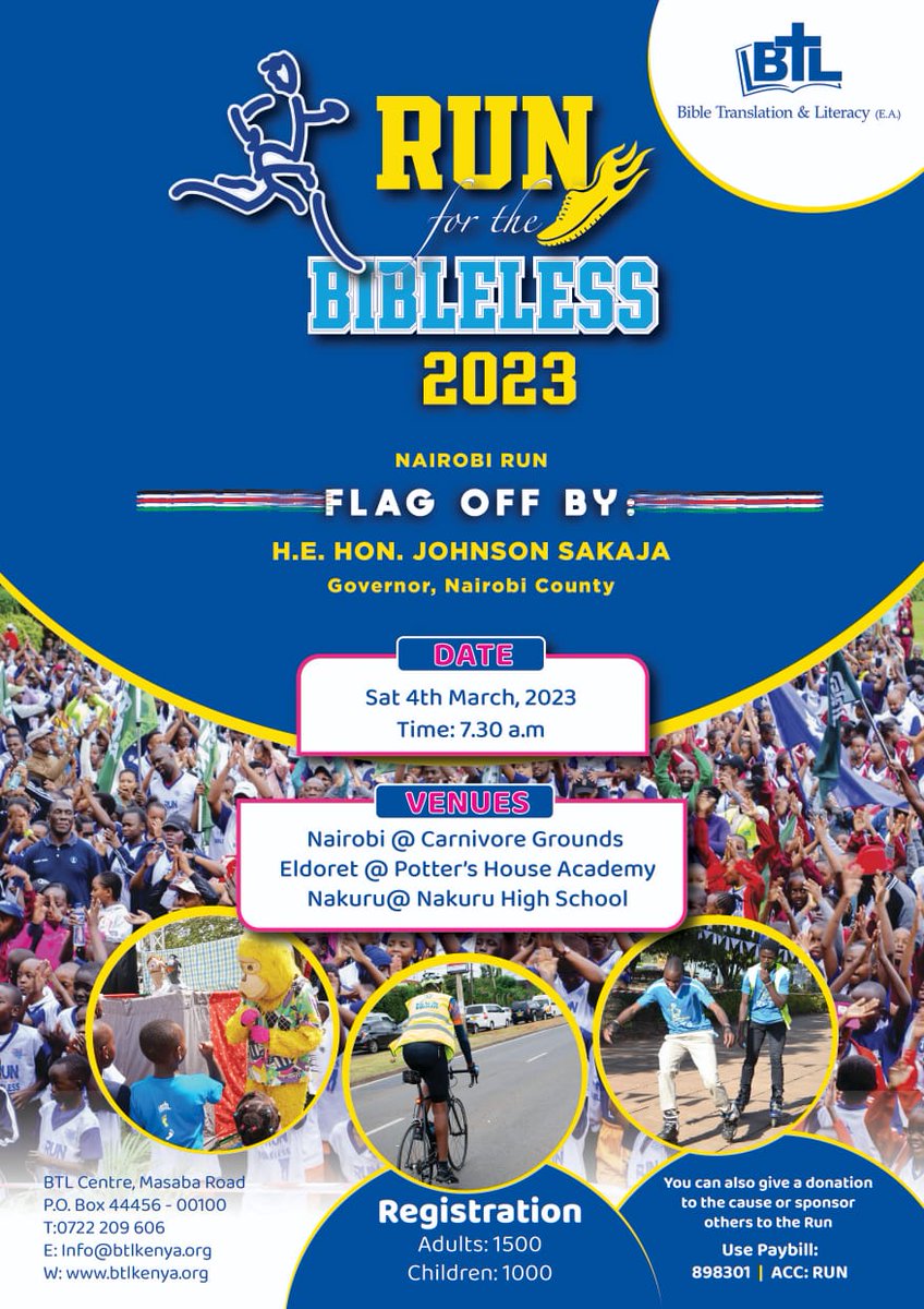 This Saturday we gather at Carnivore Grounds for this year's RFTB.
Here we Go !!
#RFTB 
#Runforthebibleless 
#Tembeawapateword 
#RFTB2023 
@BTL_EA