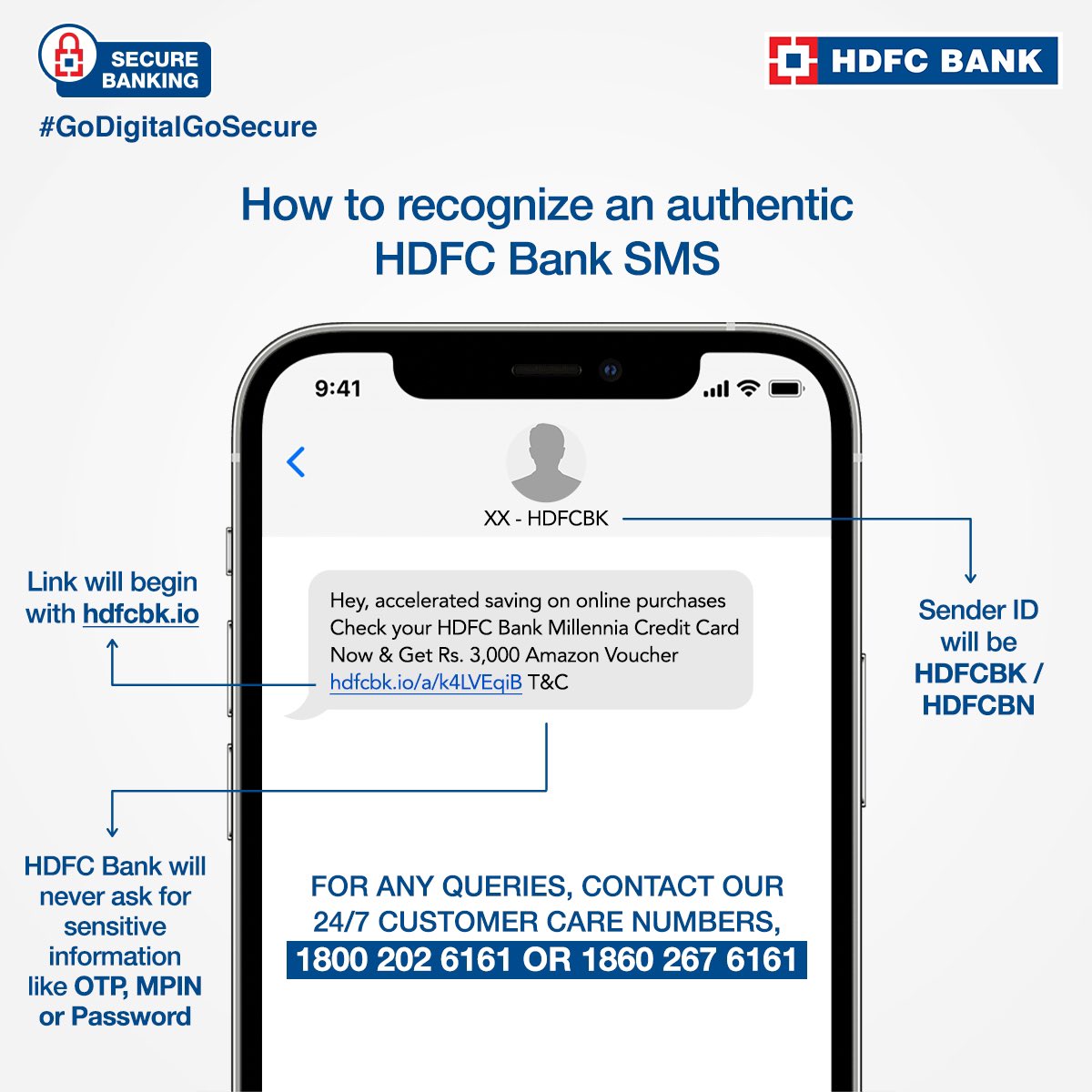 Now you know how to verify the authenticity of a bank SMS.
If you have any queries, contact our official 24/7 customer care lines at 1800 202 6161 or 1860 267 6161.
Have a safe banking experience!

#BankSafe #StaySafe #SecureBanking #SafeBanking #Authenticity #CustomerCare