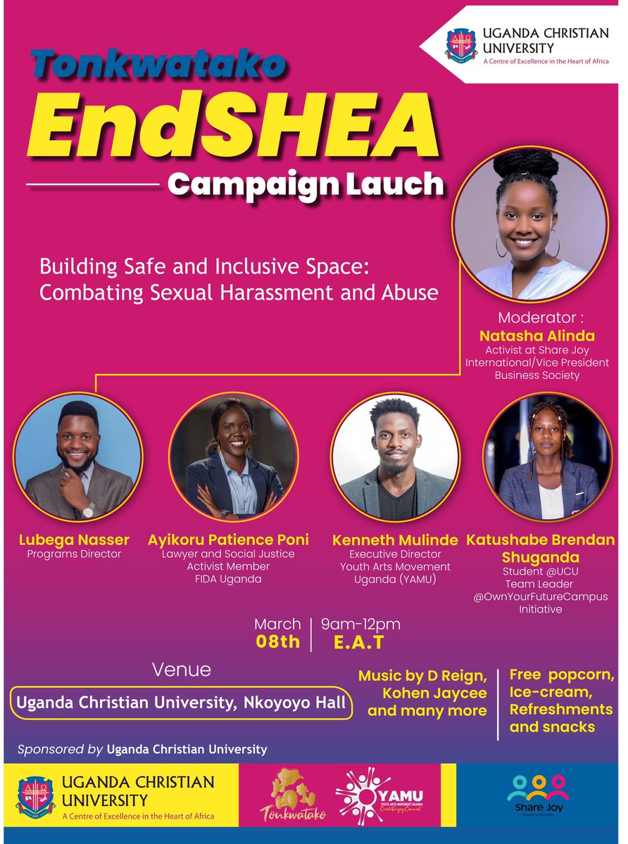 Happy to announce that I will be home @UCUniversity speaking about a topic so pertinent. Sexual Harassment manifests in actions that are often brushed off because both men and women have been socialized to accept and expect some behaviors. #Tonkwatako #EndSHEA
