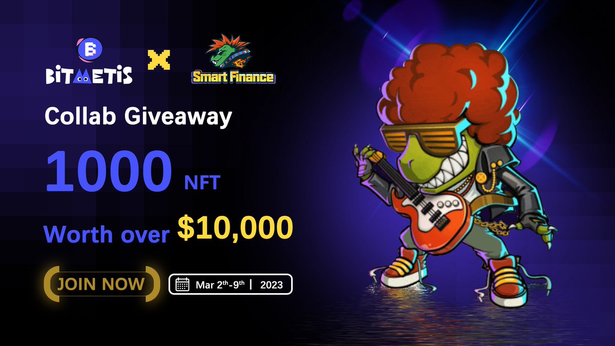 BitMetis's tweet photo. 🎁@SmartFinanceNFT  is giving away  

1000 Smart Club NFT worth over $10,000

⏲2023/03/02 ～ 2023/03/09 

👇Complete the bounty tasks to win the Smart Club NFT
https://t.co/udCMHmEIle https://t.co/KkLq7Fko7V