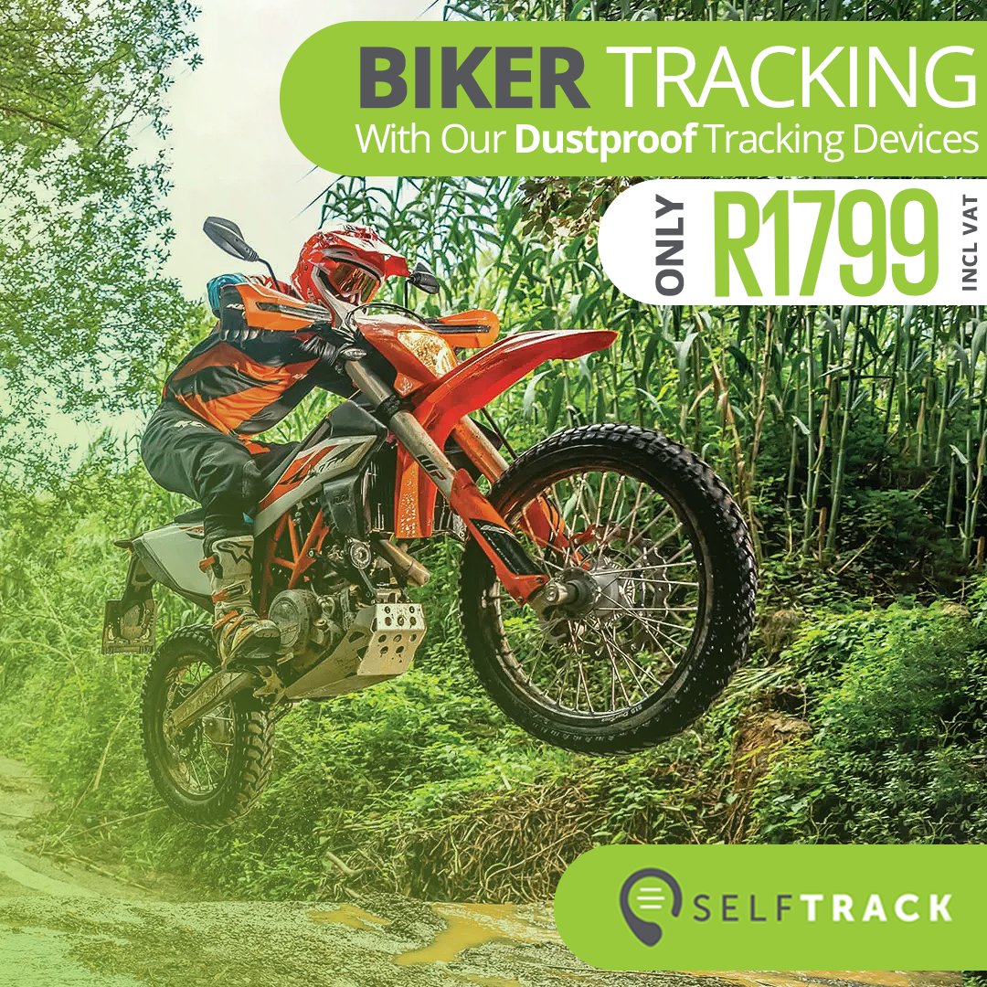Track your motorbikes in real time via the #Selftrack Mobile App &amp; Web Platform with our dustproof tracking devices! For more information, visit selftrack.co.za or contact 012 460 1495 or WhatsApp 071 604 6133 #RealTimeTracking #BikeTracking #motorbike #dirtbike
