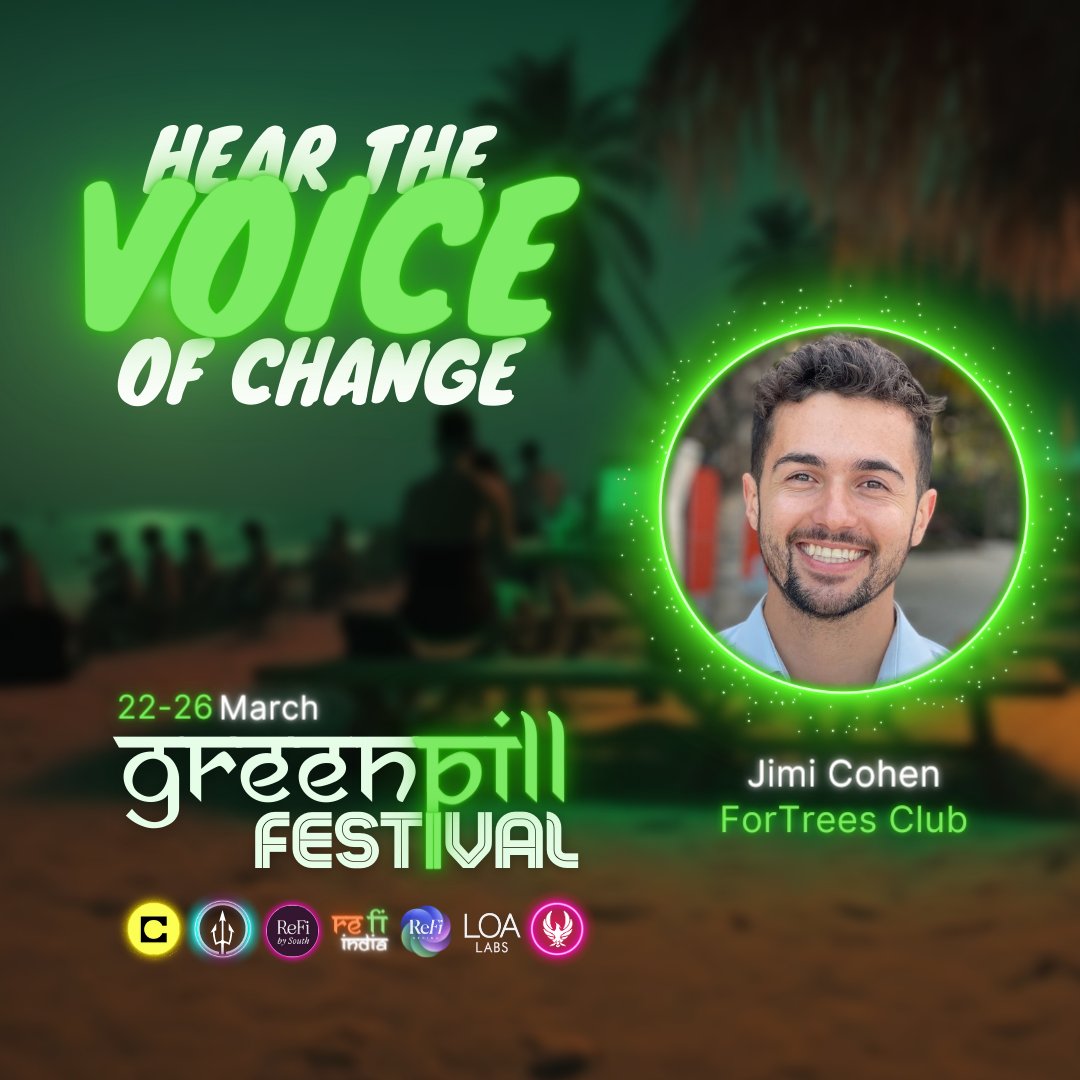 The #GreenPillFestival is about amplifying the #ReFi movement, it wouldn't be complete without the voice of ReFi, <a href="/JimiCohen/">Jimi.tgn</a>🌳

We are happy to announce that he will be travelling all way from Africa to be a part of the #GPF &amp; his project <a href="/thetreegens/">Treegens.tgn🌳$TGN</a> will be an official partner!