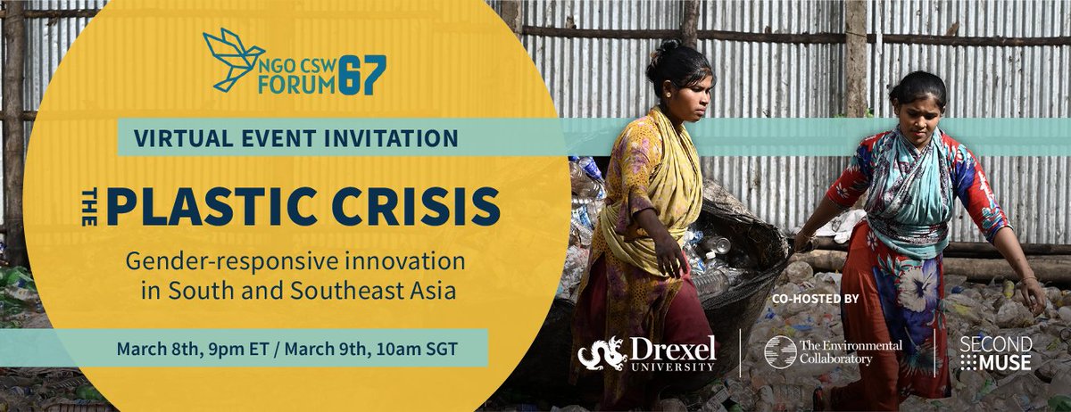 The Incubation Network (@tincubation) on Twitter photo Join us on March 9th at 10am SGT for “The Plastic Crisis: Gender-responsive innovation in South and Southeast Asia”, an interactive session exploring the crucial role of women in waste management and recycling. Register for free: drexel.zoom.us/meeting/regist…
<a href="/DrexelUniv/">Drexel University</a> <a href="/secondmuse/">SecondMuse</a> Join us on March 9th at 10am SGT for “The Plastic Crisis: Gender-responsive innovation in South and Southeast Asia”, an interactive session exploring the crucial role of women in waste management and recycling. Register for free: drexel.zoom.us/meeting/regist…
<a href="/DrexelUniv/">Drexel University</a> <a href="/secondmuse/">SecondMuse</a>