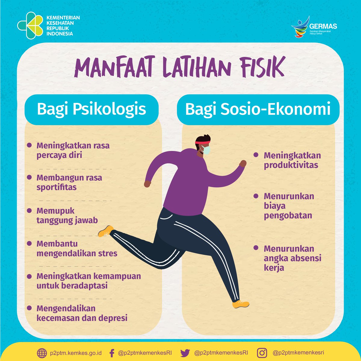 ptm_id's tweet photo. Apa saja manfaat latihan fisik bagi psikologis dan bagi sosio ekonomi?
.
#CERDIK #CegahPTM #DukungGERMAS #sehat #bugar #Aktivitasfisik #latihanfisik https://t.co/DQ727XQSL6