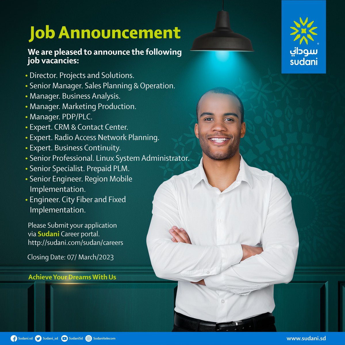 Sudani_sd's tweet photo. We’re hiring.
We inspire creativity, support innovation, and embrace the difference.
Take your golden step and join us, via job vacancies
The Closing Date will be 7/3/2023.
https://t.co/BvQ1tn3p8y
#Sudani
#Hiring
#Career_path
#Sudani4G
#career https://t.co/HqhPQuR2XK