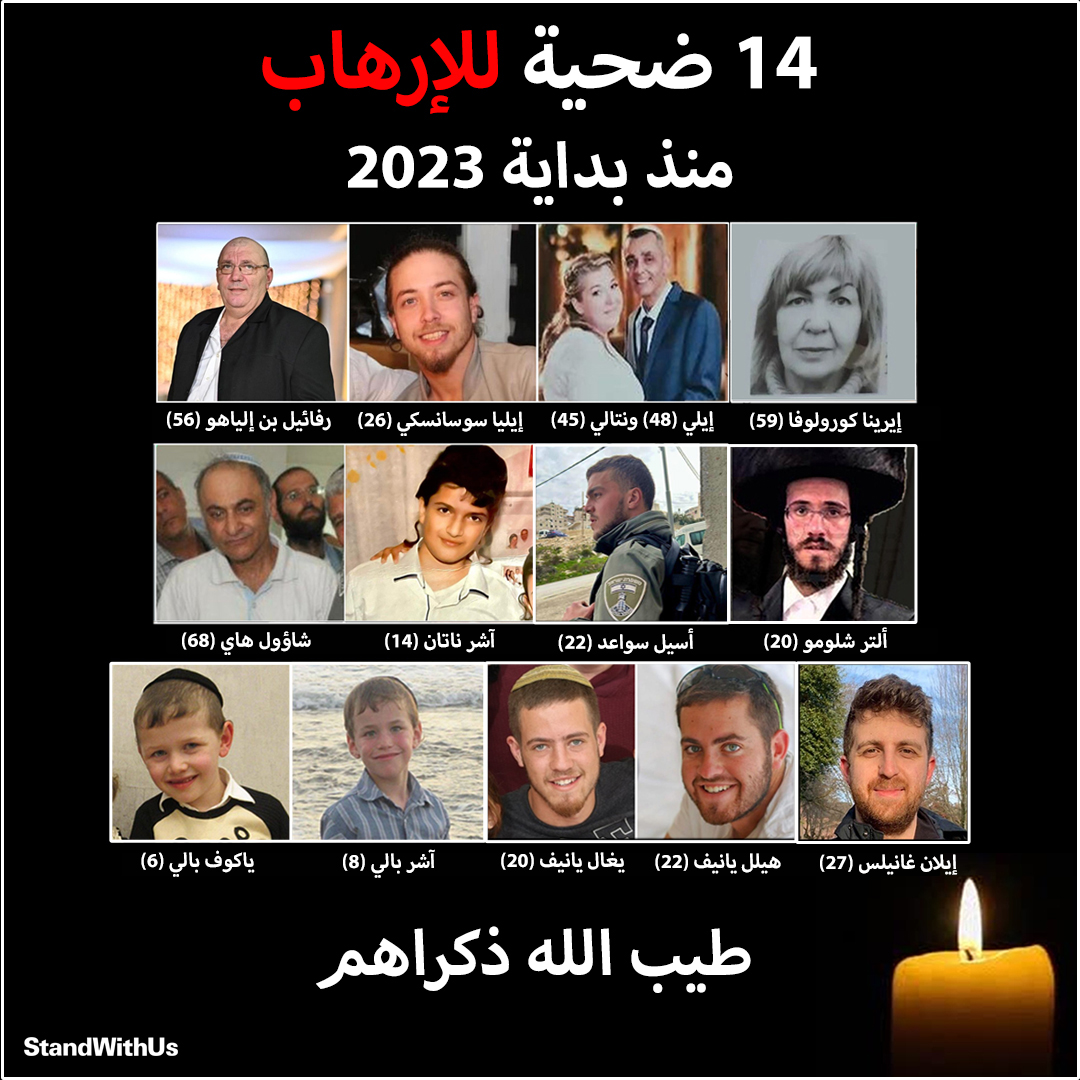 14 إسرائيليا راحوا ضحية الإرهاب منذ مطلع العام الحالي، من بينهم طفلان عمرهما 6 و8 سنوات.. طيب الله...