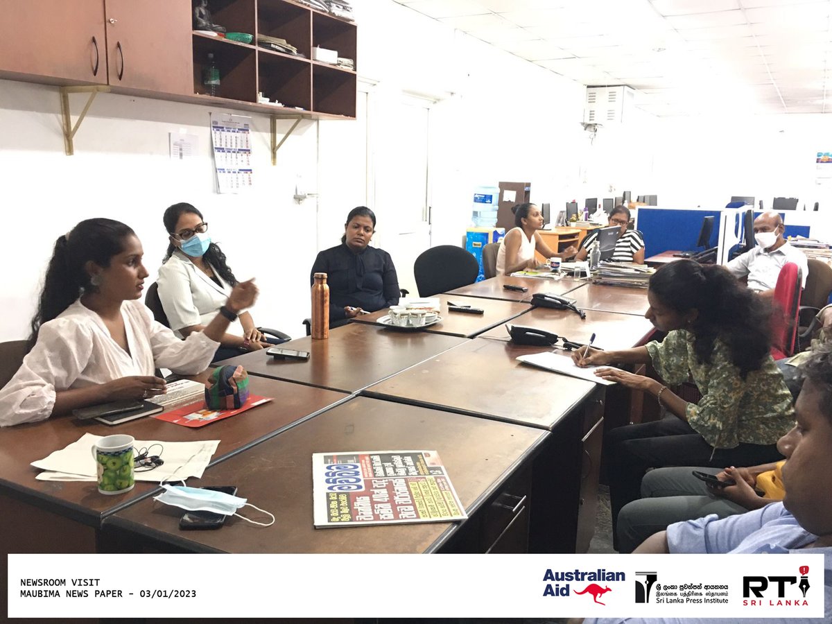 RTISrilanka's tweet photo. The RTI team of Sri Lanka Press Institute met a journalists group of "Mawbima and Ceylon Today" newspapers on March 01st.  A brief awareness raising on using RTI effectively in journalism was done, and the RTI  team also promoted the RTI help desk services. 

#RTI #Srilanka https://t.co/utC03Y02Mj