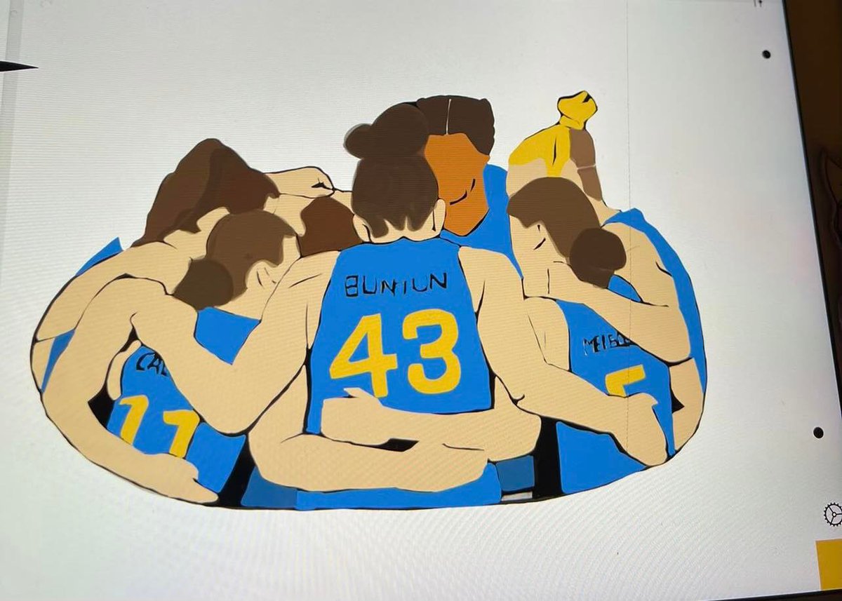 UCCapitals's tweet photo. "Bunts and I wanted something that would be relevant &amp; meaningful to both basketball, the Caps, and DV victim-survivors. 

"Bunts suggested a team huddle, so I scrubbed through about four games to find a variety of screenshots &amp; she picked that one. 1/3 https://t.co/4nvgYcNtQi