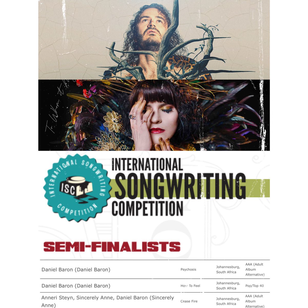 Just got the news that out of 15,000 worldwide entries, 3 Hit Kitchen songs  are in the semi-finalists of the International Songwriting Competition which will be judged by the likes of Coldplay, Joe Hahn of Linkin Park &amp; Steve Lillywhite (U2 Producer).
#ISC2022SEMIFINALIST
