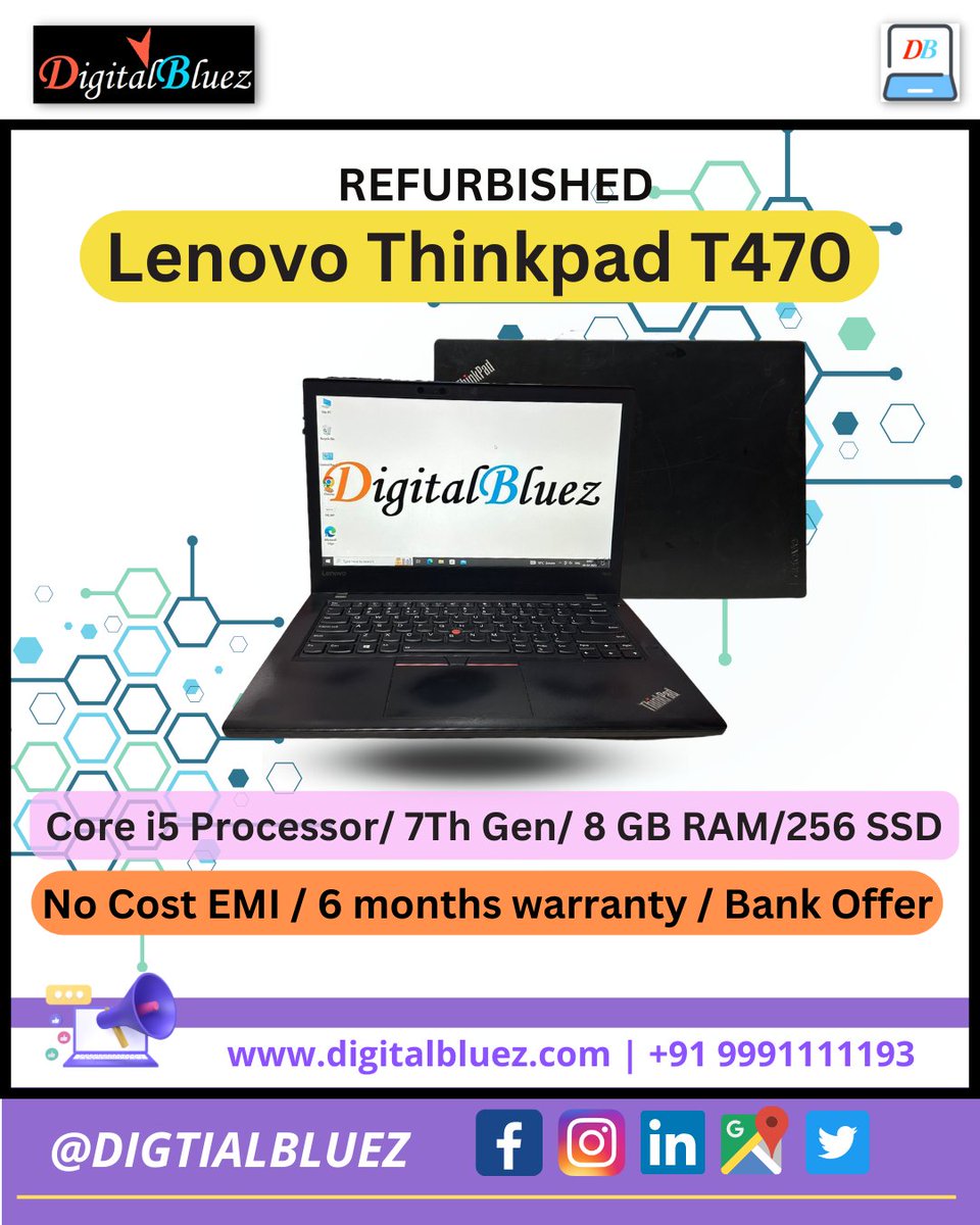 DigitalBluez_IT's tweet photo. Refurbished
Lenovo ThinkPad T470
.
.
follow us👇
Facebook: https://t.co/pqT7yMOXzi
Instagram: https://t.co/BwIzH2md3q
LinkedIn: https://t.co/SaYBJtIsuQ
Twitter: https://t.co/zANQzGwAup
#trendingreels #refurbishedlaptop #refurbisheddesktop #noida #secondhandlaptop #wholesalelaptop https://t.co/TJU0VPBeF5