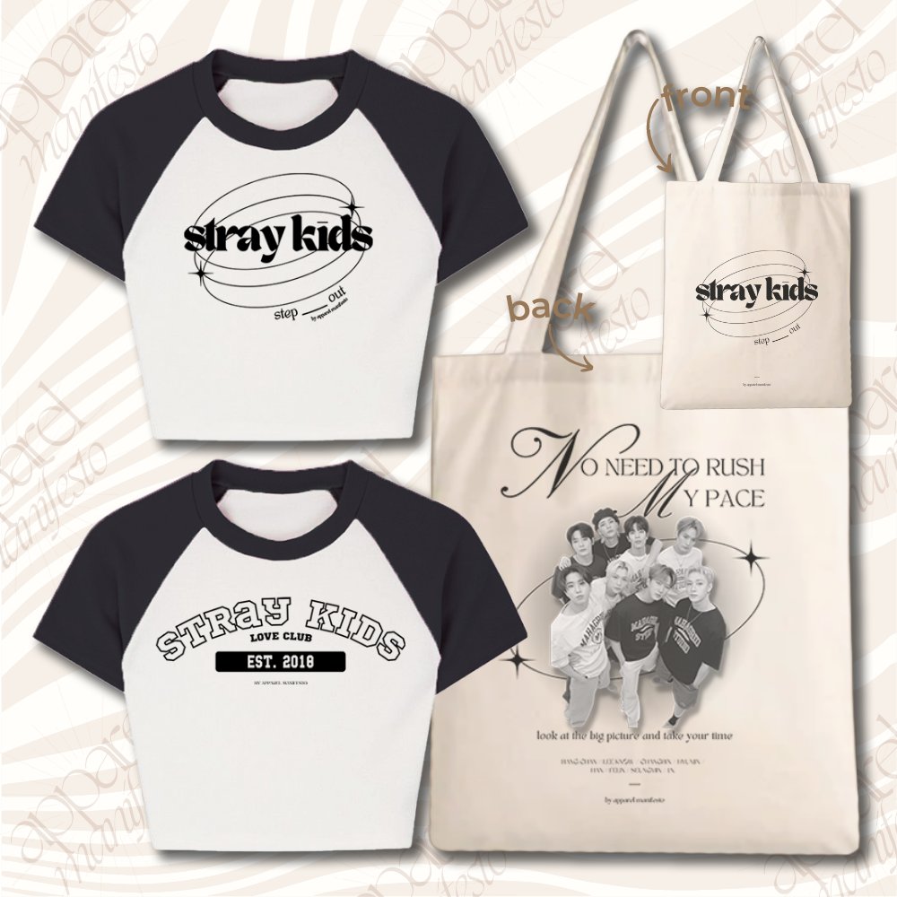 apparelmnfst's tweet photo. exclusive for stays!
stray kids baby tee &amp; tote collection's here ^_^

available on-hand on: https://t.co/pWvGF0sH0N

#ManiacTourinManila https://t.co/7ijNNQgXXZ