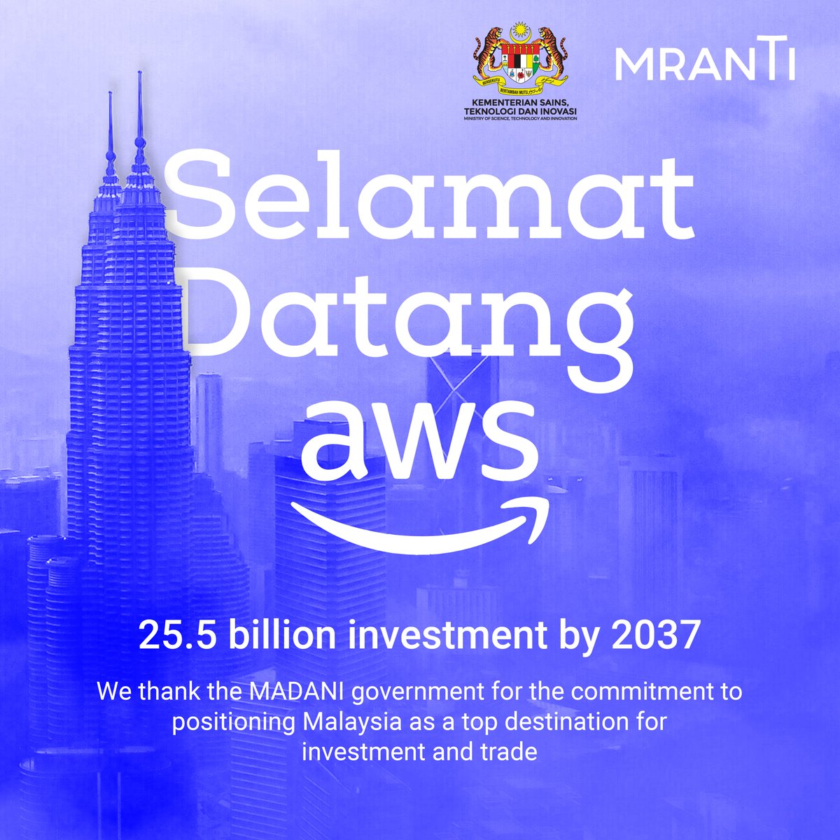 We're thrilled to welcome AWS to Malaysia. We hope to join in embarking on a journey of innovation commercialisation to attract more investment and to advance our nation's ecosystem.