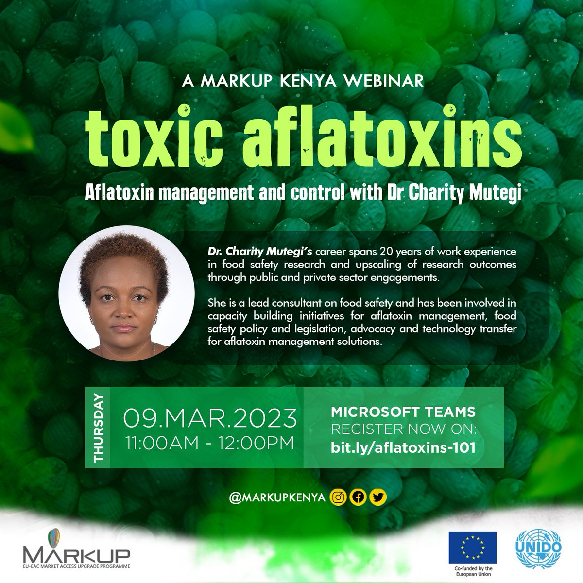 Join us on the 9th of March for a crucial webinar on #Aflatoxin management and control with renowned expert Dr. @charity_mutegi and learn how to prevent, detect, and control this toxin to safeguard health, crops, and livelihoods. Register now: bit.ly/aflatoxins-101