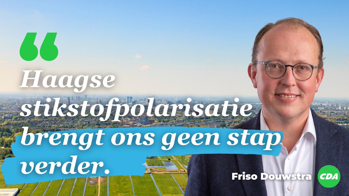 Haagse stikstofpolarisatie brengt ons geen stap verder. 

Hoe het #VoorHeelNederland wél moet? Lees het opiniestuk dat onze lijsttrekker <a href="/frisodouwstra/">Friso Douwstra ‏</a> samen met andere CDA-lijsttrekkers schreef in de Telegraaf vandaag! 

Lees het opiniestuk hier👉🏻 cda.nl/opinie-lijsttr…