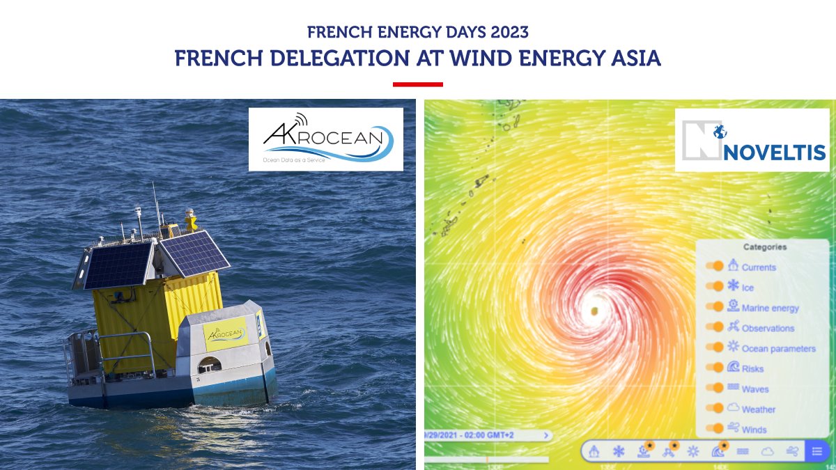 Meet <a href="/akrocean/">Akrocean</a> and #Noveltis at #WindEnergyAsia 2023 from March 8-10! <a href="/akrocean/">Akrocean</a> is a French player  providing environmental data collected at sea as a service. #Noveltis offers tailor made metocean studies through forecasting models and satellite data interpretation. 
#Metocean