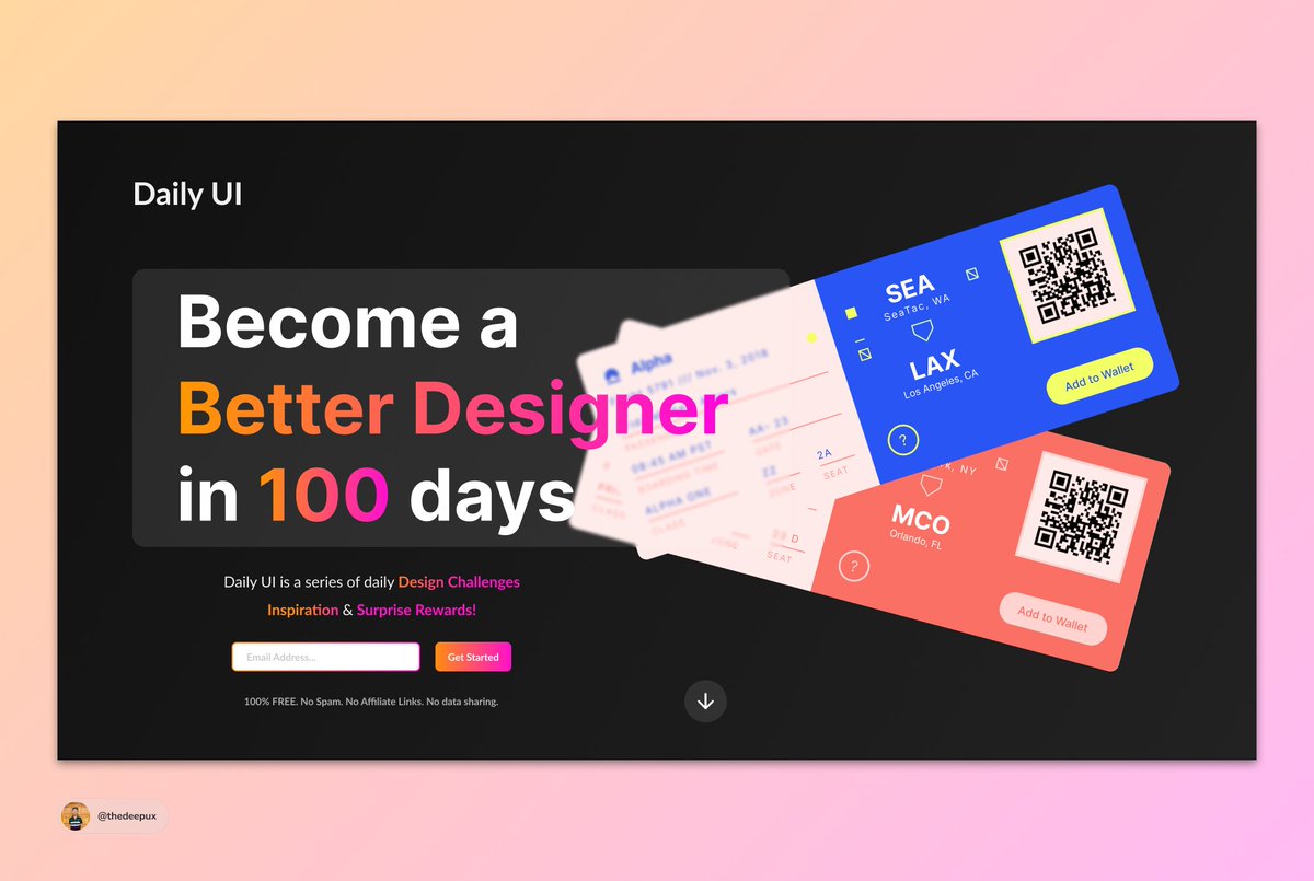 thedeepux's tweet photo. Redesigned the landing page of @DailyUI 
#DailyUI #dailyui100 #uiux https://t.co/Mb4464zOpb