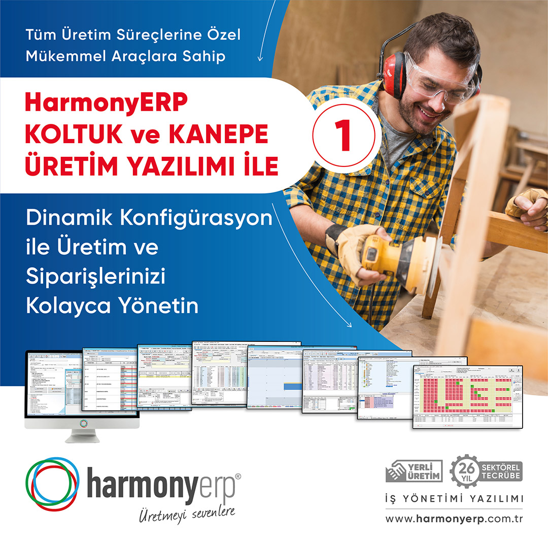 HarmonyERP's tweet image. Tüm üretim süreçlerine özel mükemmel araçlara sahip HarmonyERP KOLTUK KANEPE ÜRETİM YAZILIMI kullanarak; Dinamik Konfigürasyon ile Üretim ve Siparişlerinizi Kolayca Yönetin.

Üretmeyi Sevenlere. harmonyerp.com.tr

#harmonyerp #erpprogram #işyönetimiyazılımı #koltukkanepeerp